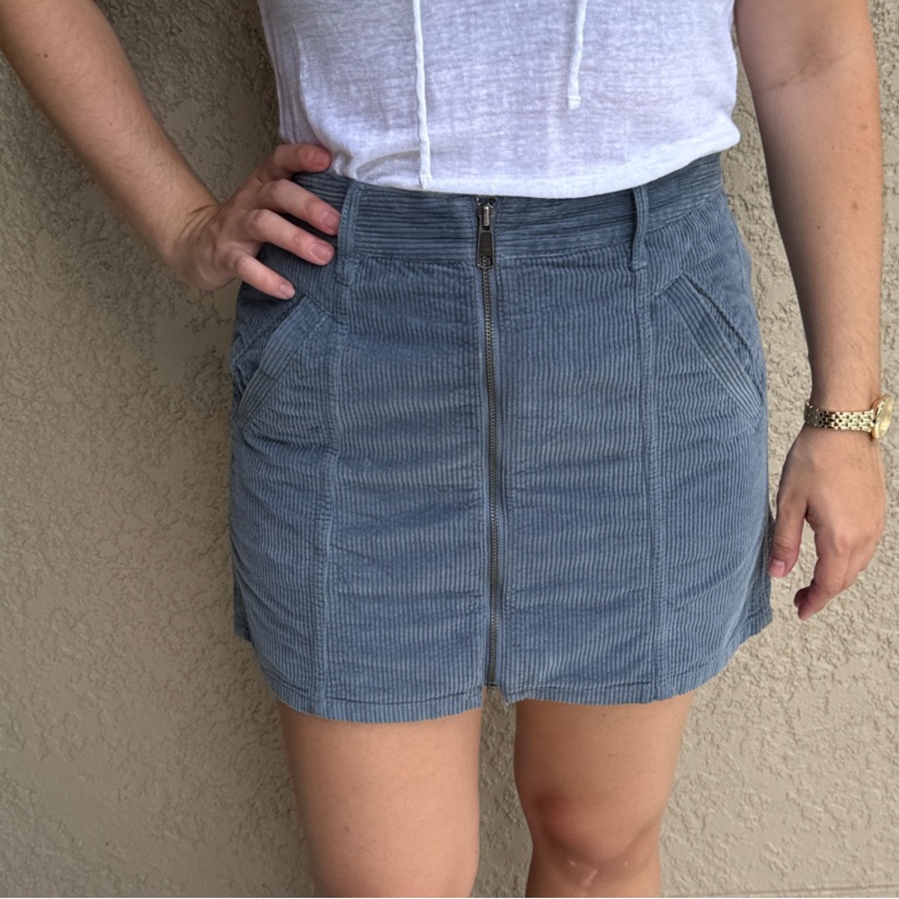 American Eagle Outfitters Blue Corduroy Front-Zip Mini Skirt